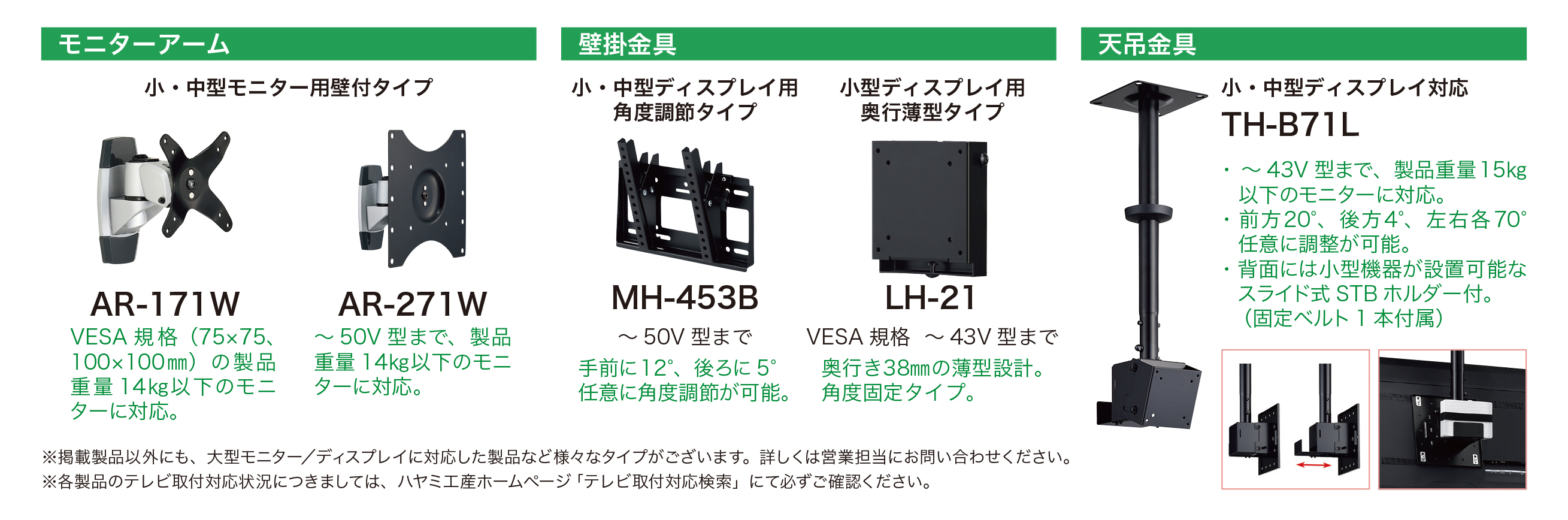 ハヤミ工産 テレビ壁掛金具 65V 型まで対応 VESA規格対応 角度固定 ブラック LH-24